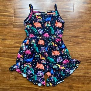 New Amazon Toddler Girl Soft Black Rainbow Dinosaur Romper Size 3-4Y Tropical
